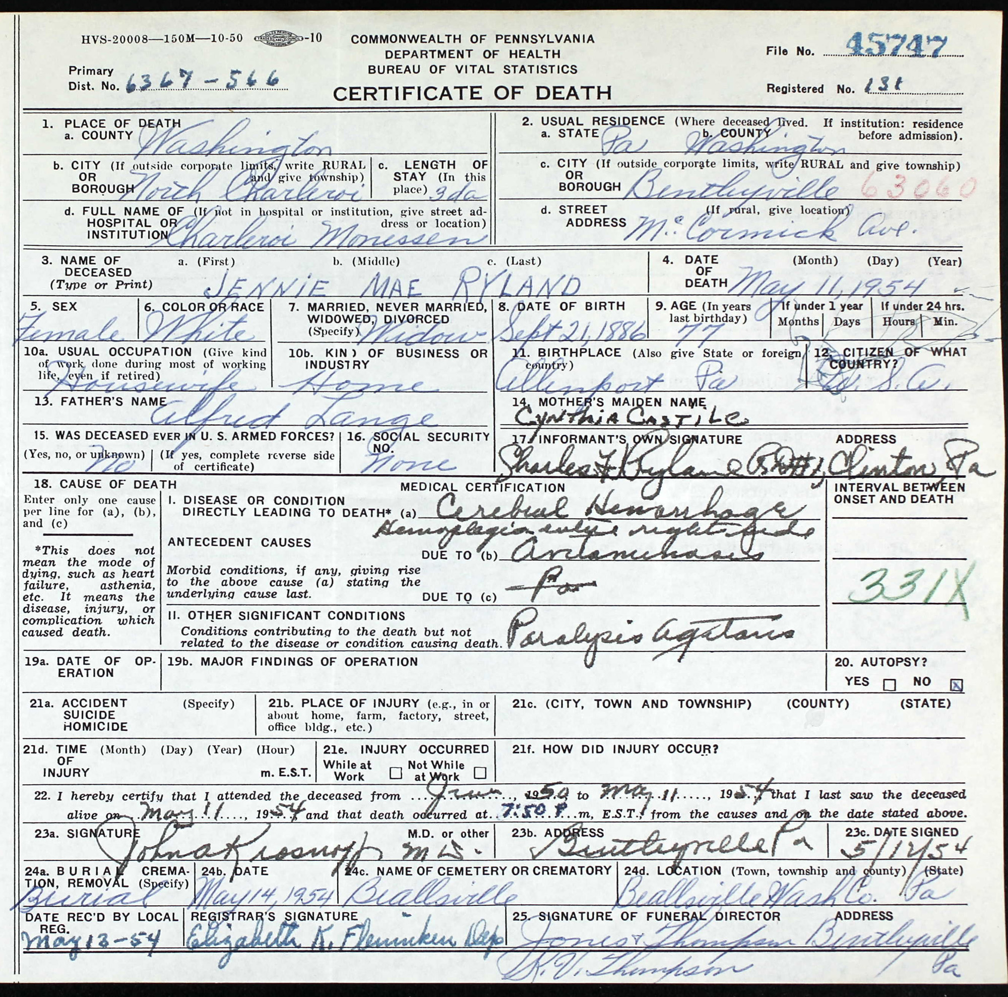 death certificate